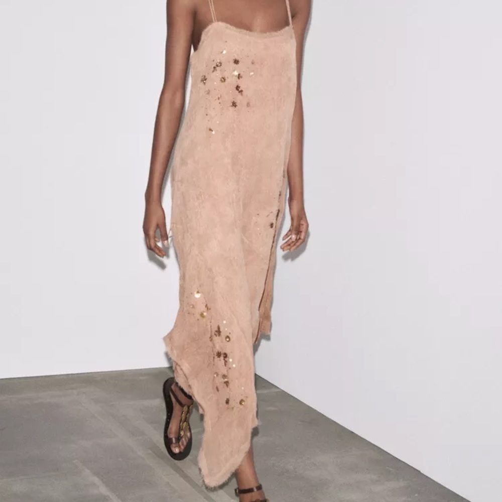 Zara limited edition Tan Dress with Sequin Details